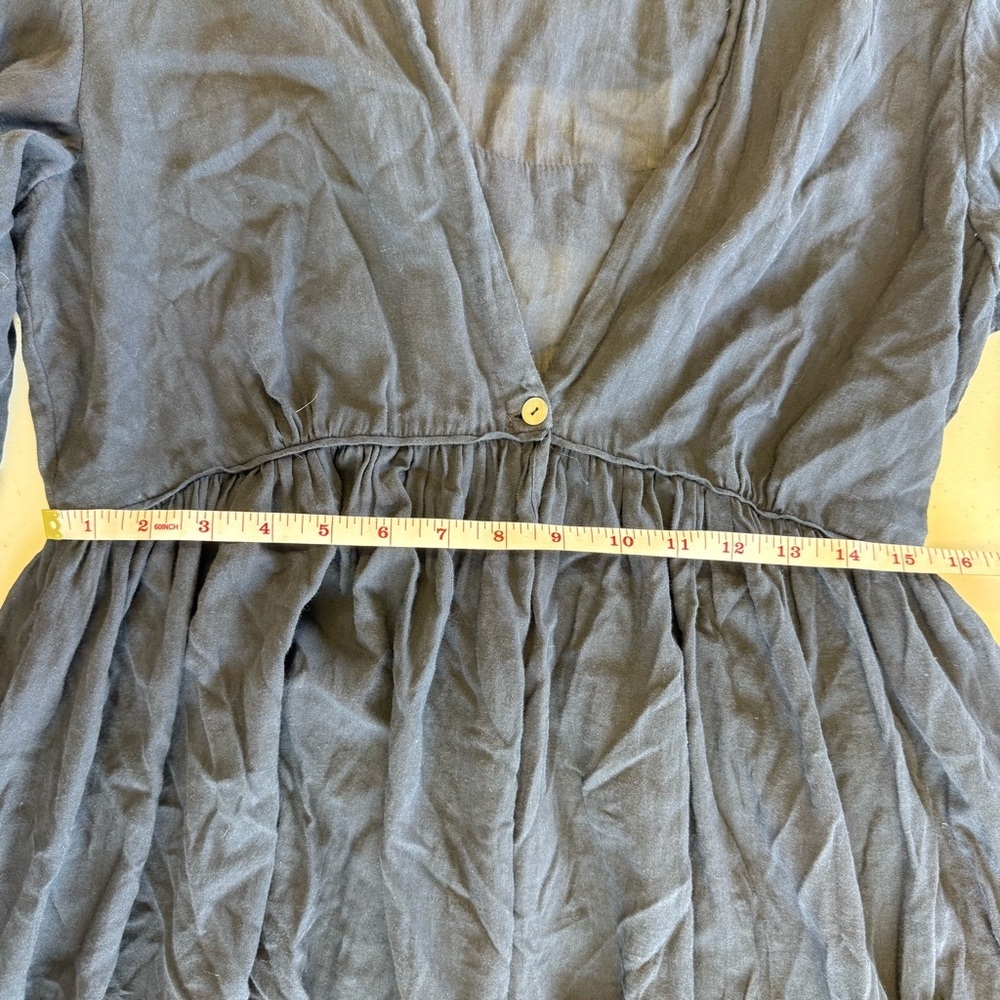 Loup Charmant Scallop Organic Cotton Navy Blue Tiered V-neck Midi Dress - Picture 7 of 11